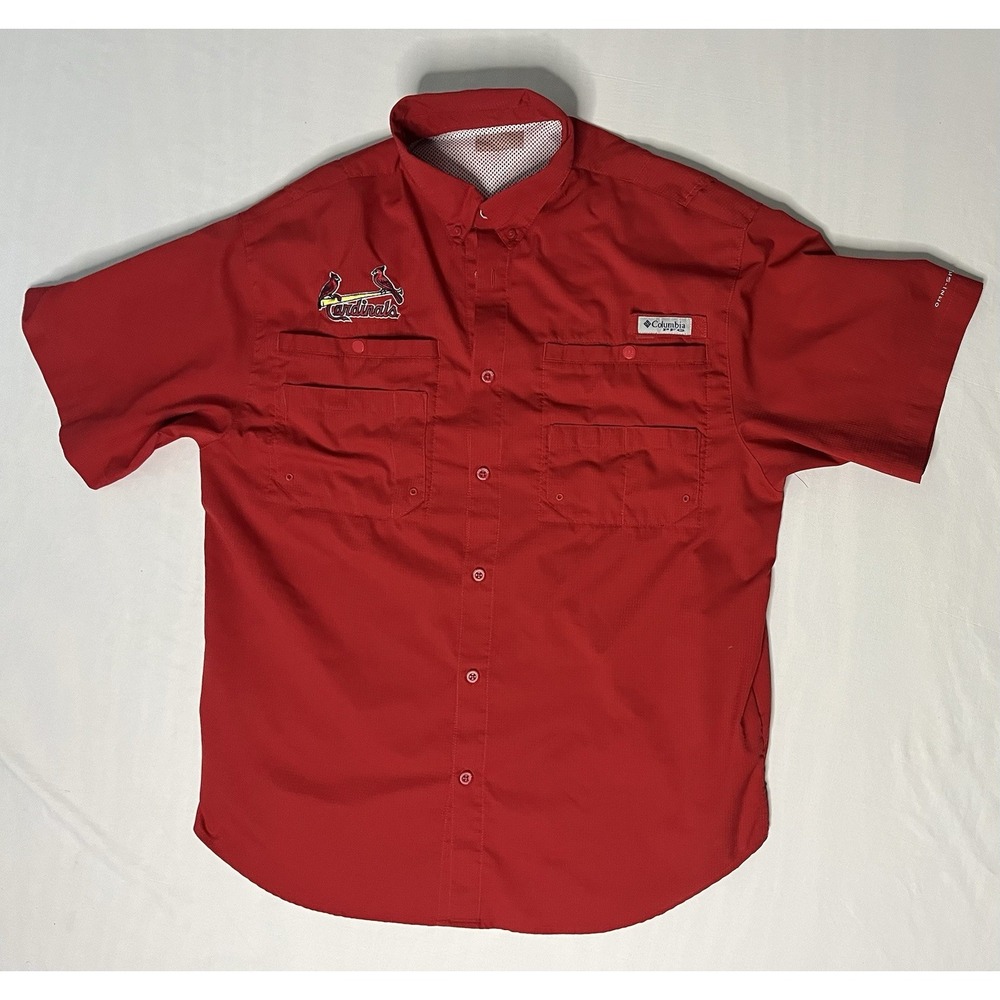 Columbia St Louis Cardinals Omni Shade Shirt Mens Medium Red Short Sleeve Button